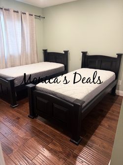 2 Twin Solid Wood Beds With Mattresses $760