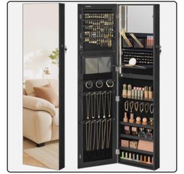 55 Inches Tall Spacious Jewelry Cabinet, Jewelry Armoire with Light-Up Interior Mirror, Wall or Door Mounted Jewelry Storage Organizer, Lockable, Gift