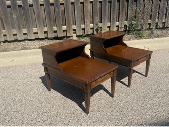 Pair of Traditional Wood End Tables with Magazine Shelves