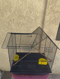 Medium bird cage with perches and feeders