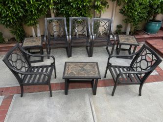 Outdoor Patio Furniture Set – 6 Chairs + 3 Matching Tile Side Tables