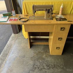 Vintage Singer 301A Slant Needle Sewing Machine w/ Cabinet – Tested + Extras