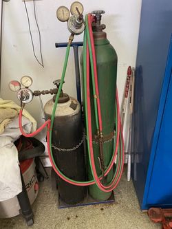 Harris Oxy-Acetylene Gas Welding & Cutting Torch Setup with Tanks & Cart