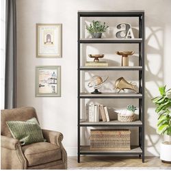 Tribesigns 6-Tier Bookshelf, 70.8" Tall Bookcase, Modern Wooden Bookshelf with Metal Frame, Freestanding Open Storage Shelves/Shelving Unit for Office