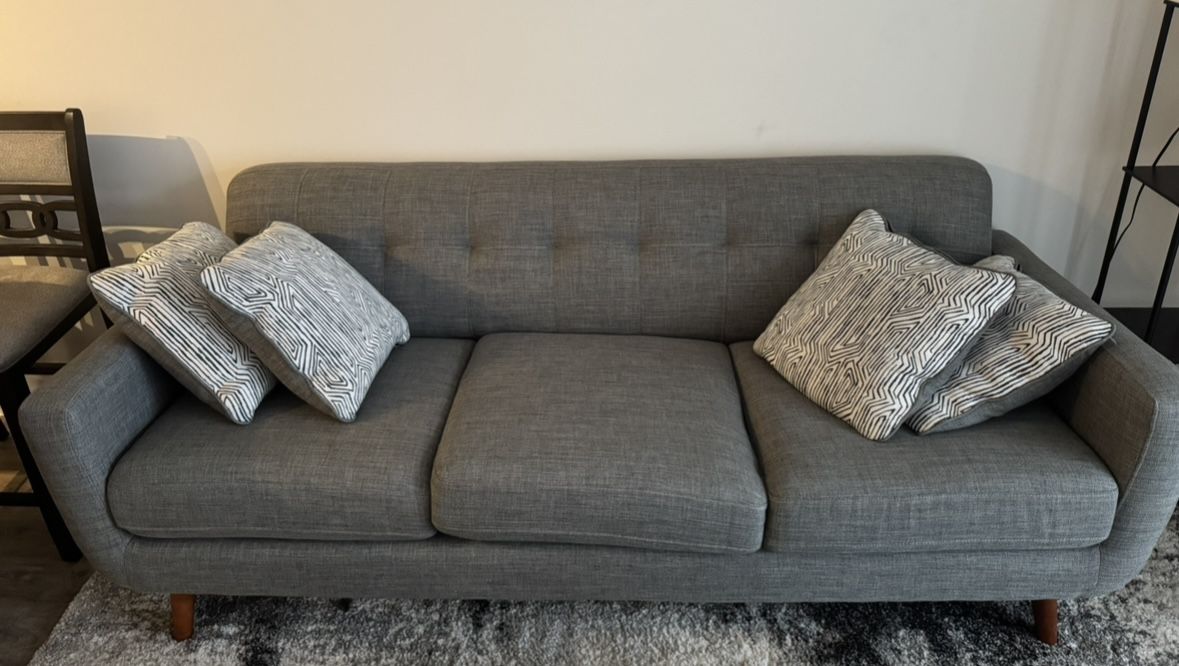 86” Gray Couch with Pillows