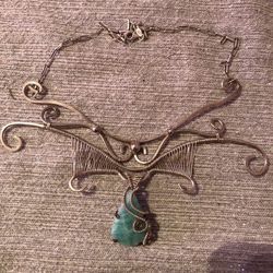Hand Wire Wrapped 925 Sterling Silver Amazonite Crystal Statement Necklace 
