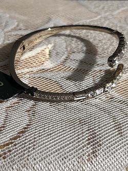 Silver Bangle Bracelet with Crystal Stones