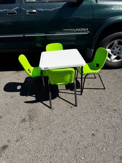 Lifetime Childrens Table and (4) Stacking Chair Combo- Almond/Lime Green