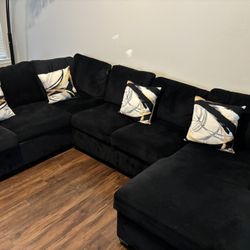 Black Velvet Sectional Pull Out Sofa
