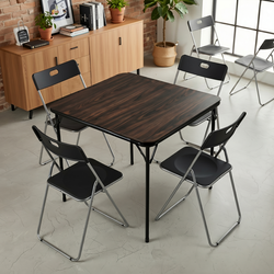 Homy Casa Fern+Mimosa 7PC Dining Set 33.9" Walnut Finish Folding Table & Folding Chairs for Kitchen & Dining Room