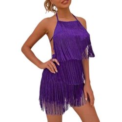 Womens Sexy Summer Short Tiered Knotted Boho Tassel Romper for Festival Concert
