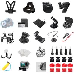 🔥Brand new🔥 Action Camera Accessories Basic Kit, Includes Helmet Mount, Chest Strap, Head Strap, Selfie Stick, Handlebar Mount, Floating Hand Grip, 
