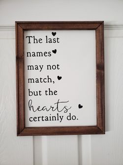 The last names dont match but the hearts certainly do. Framed wall art decor decoration