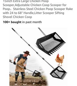 BRAND NEW - 15-inch Extra Large Chicken Poop Scooper with 24" to 68" Adjustable Handle