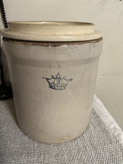 Vintage 3lb Blue Crown Salted Glazed Stoneware Crock