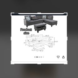 Living Room Sectional Sofa Couch, Grey L Shape Sofa
