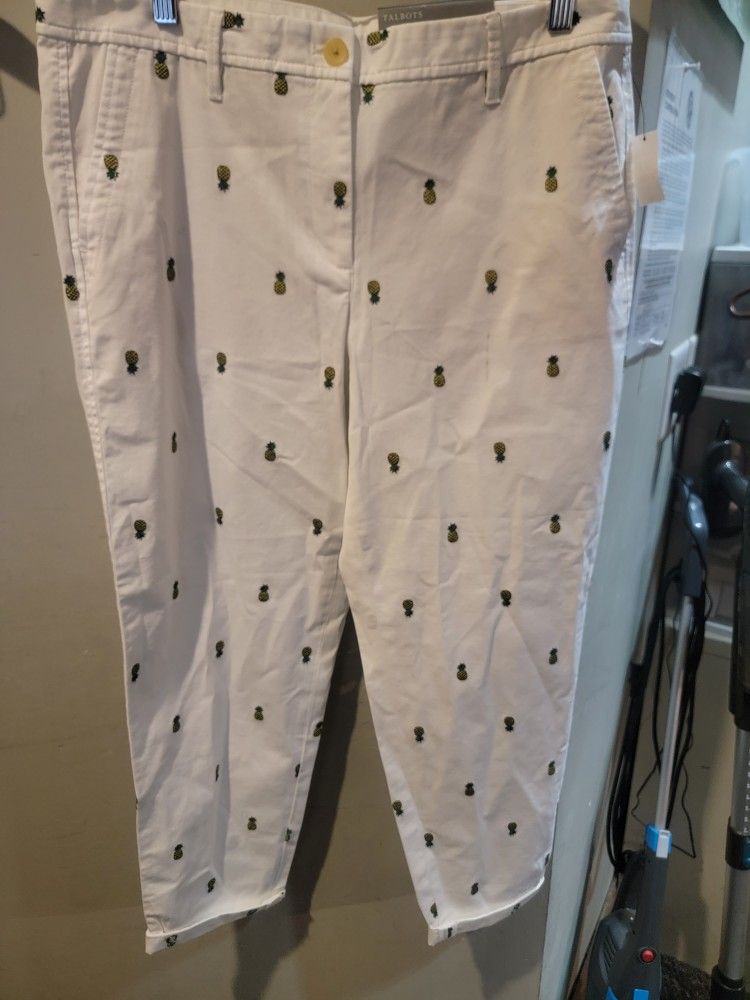 Talbots Girlfriend Chino Pants Womens 10 Multicolor Tropical Pineapple Trousers