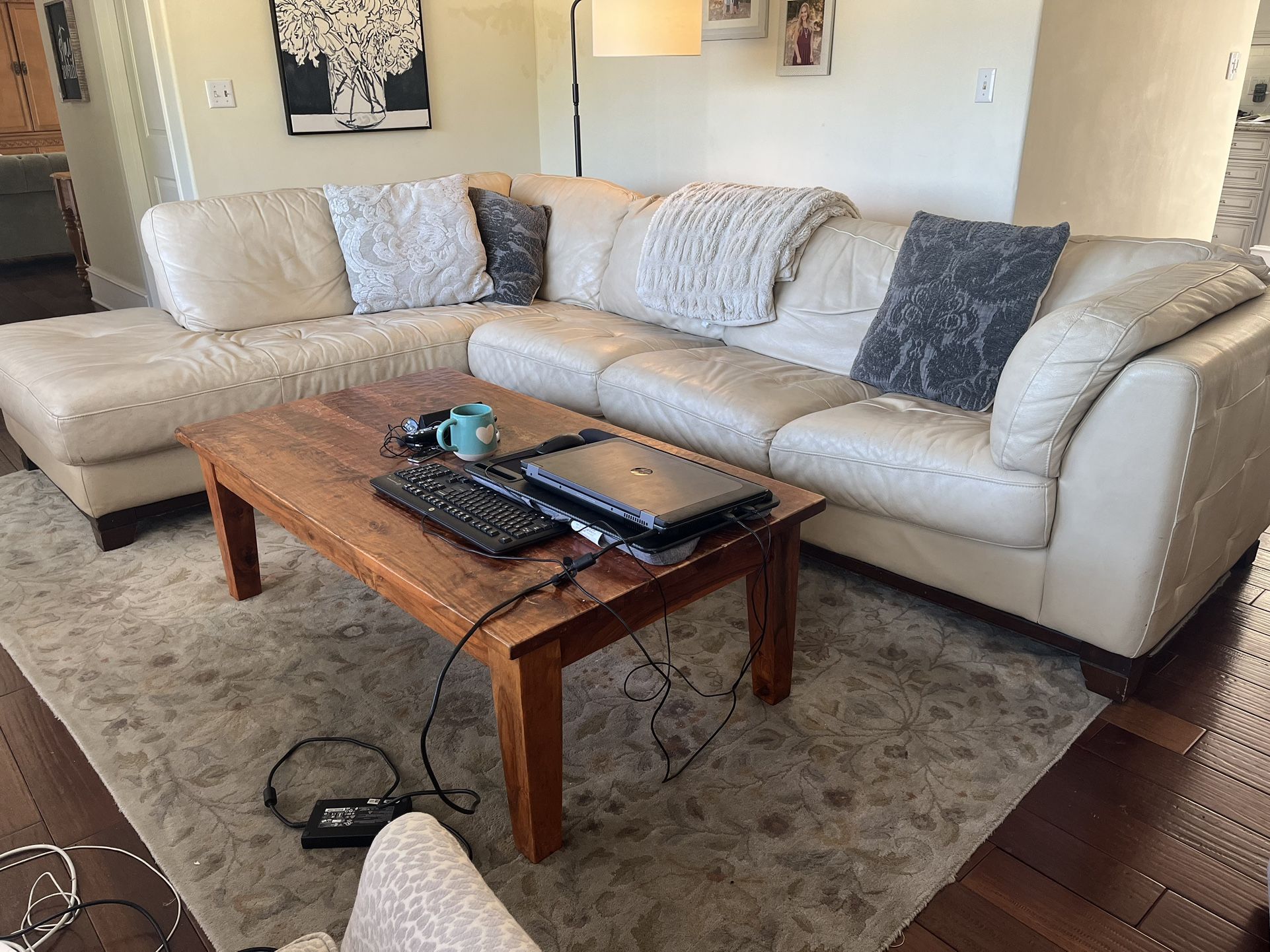 Cream White Leather Couch