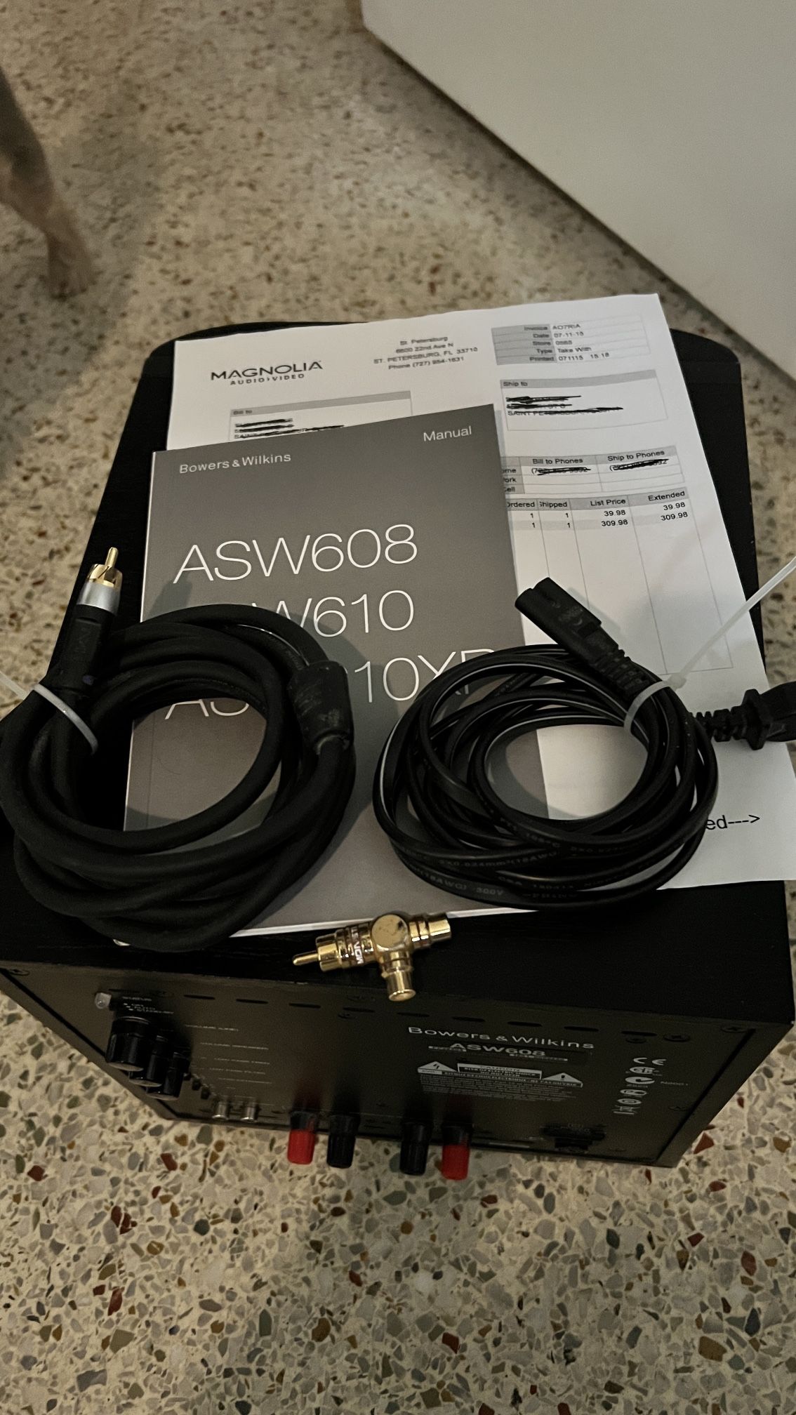 B & W ASW608 Subwoofer, Front Channel, Rear And Atmos Speaker System