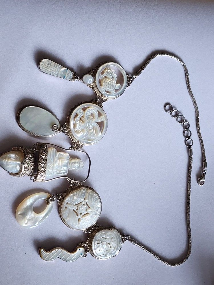 Beautiful .925 Silver Sajen Large Mother Of Pearl Necklace
