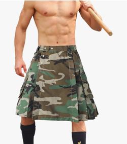 Kilt for Men~Camo Utility, Water-resistant, Tactical, Irish, Scottish, 4 Pockets Size-38