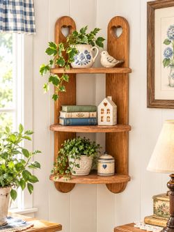 Vintage Handcrafted Heart Cut Out 3 Tier Corner Shelf