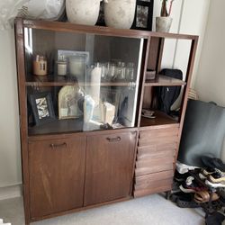 Solid Wood / glass mid century modern Cabinet Armoire 58”H x 50”W x 18D