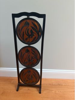 Vintage Mid-Century 3-tier hand-crafted folding wooden stand