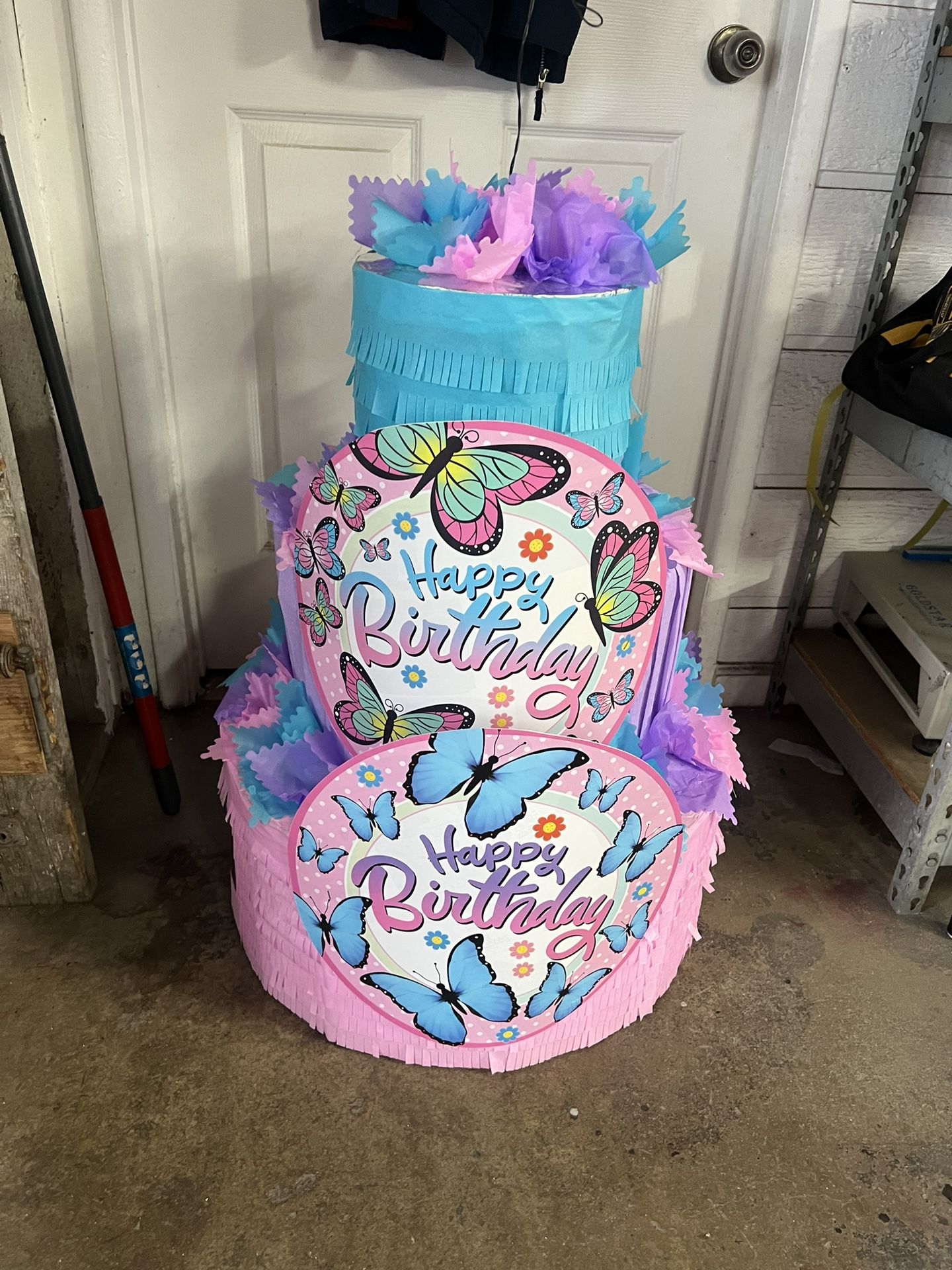 Butterfly Happy Birthday Tower Pinata With Balls