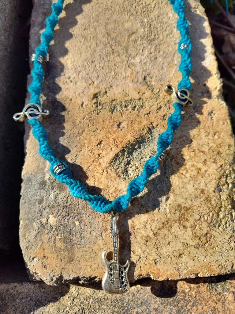 Girls Turquoise Hemp Necklace, Adjustable Size, 16" to 18"