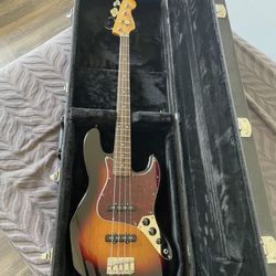 Sunburst Fender Squier Jazz Bass.  