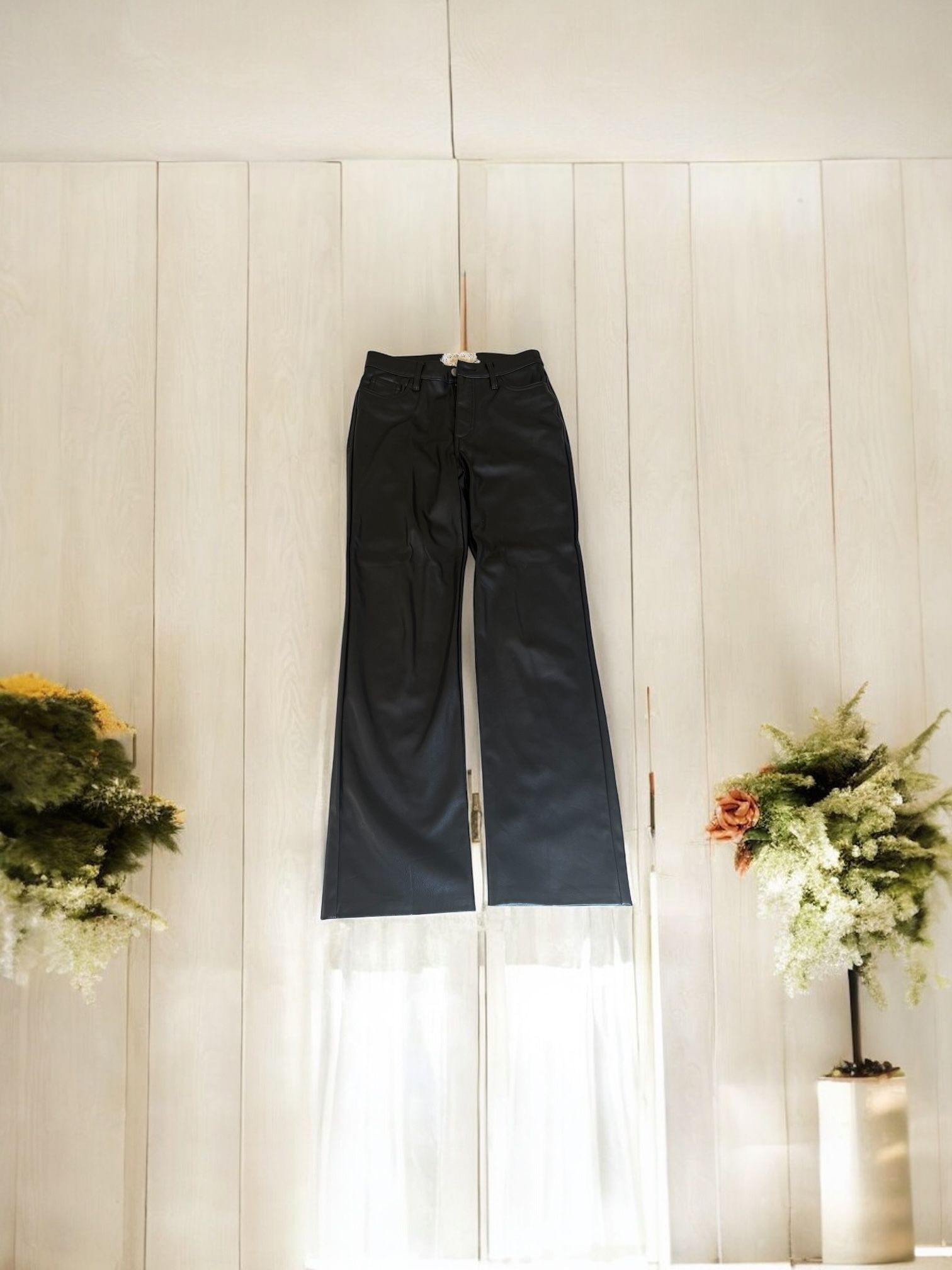 Altar'd State Black Vegan Faux Leather High Rise Straight Leg Pants Size 26/3