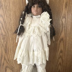 SEYMOUR MANN Collectible Porcelain Doll In Box With Stand