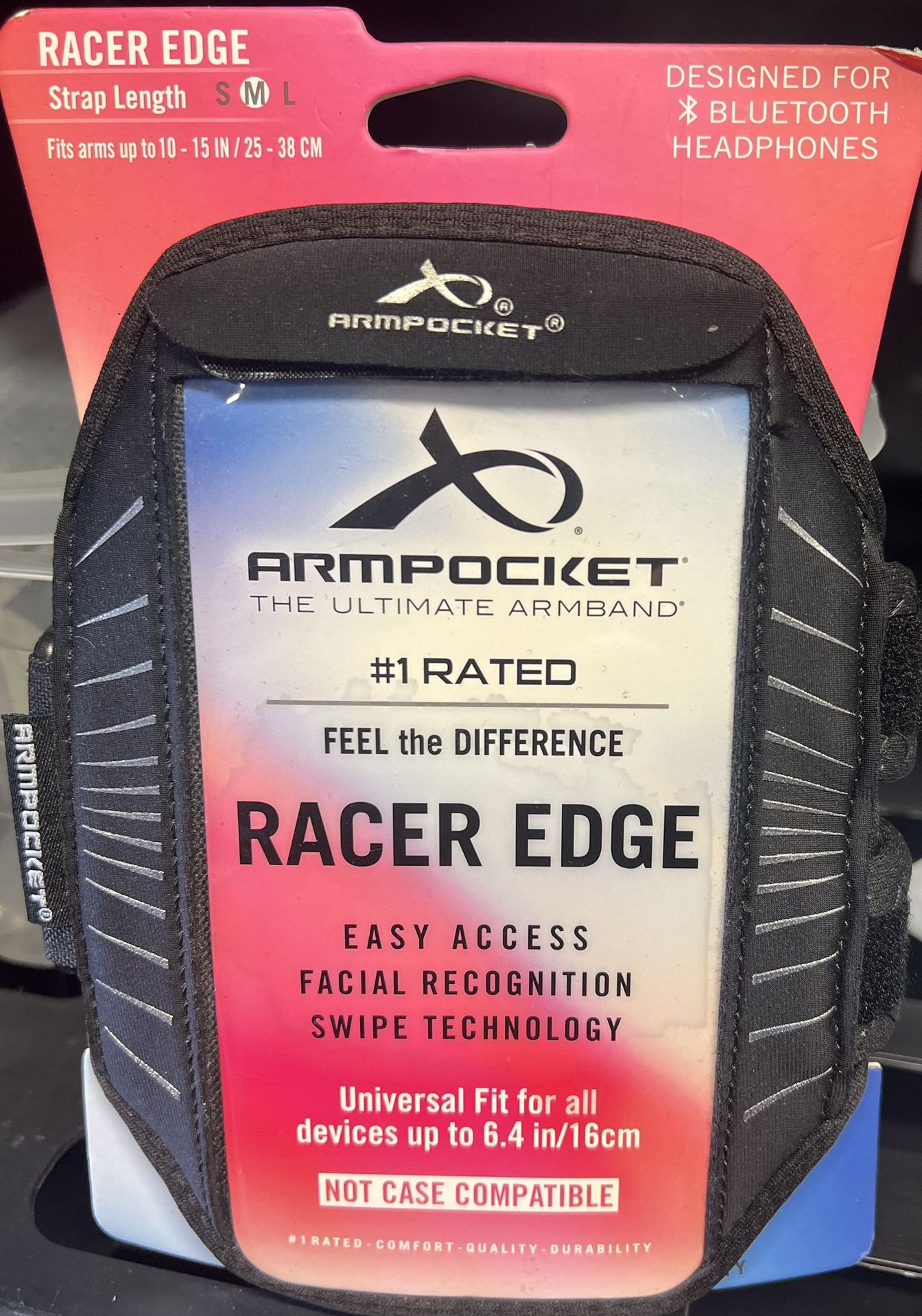 Armpocket Racer Plus Arm Band, Running Phone Holder for iPhone 12/13 Mini, Galaxy S7 Edge, Pixel 4A, & Devices Without Cases Up to 6.3 Inches, 10 to 1