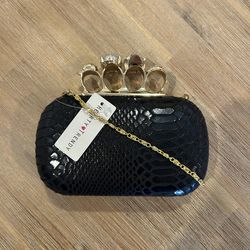 Vintage Brass Knuckle Clutch Black Snakeskin NWT