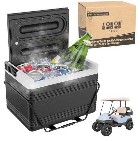 New Golf Cart Cooler with Mounting Bracket Kit Caddy Fits Yamaha Club Car and EZGO, Portable 48H Cooling Golf Cart Ice Chest