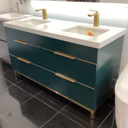 60” Double Sink Bathroom Vanity Fully Assembled, Quartz Top Solid Wood 