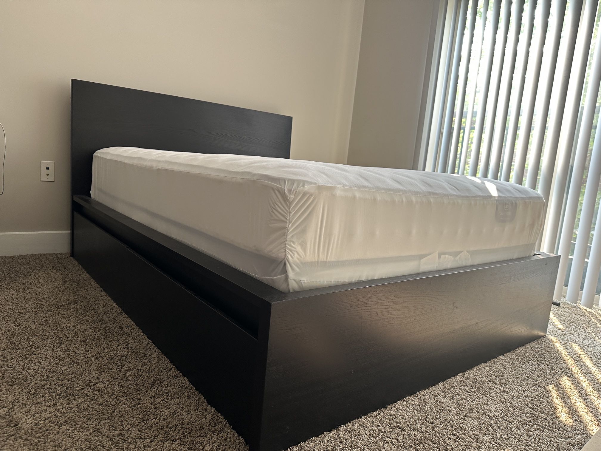 Full Size - MALM brown/black High Bed Frame w/ 2 Storage Drawers