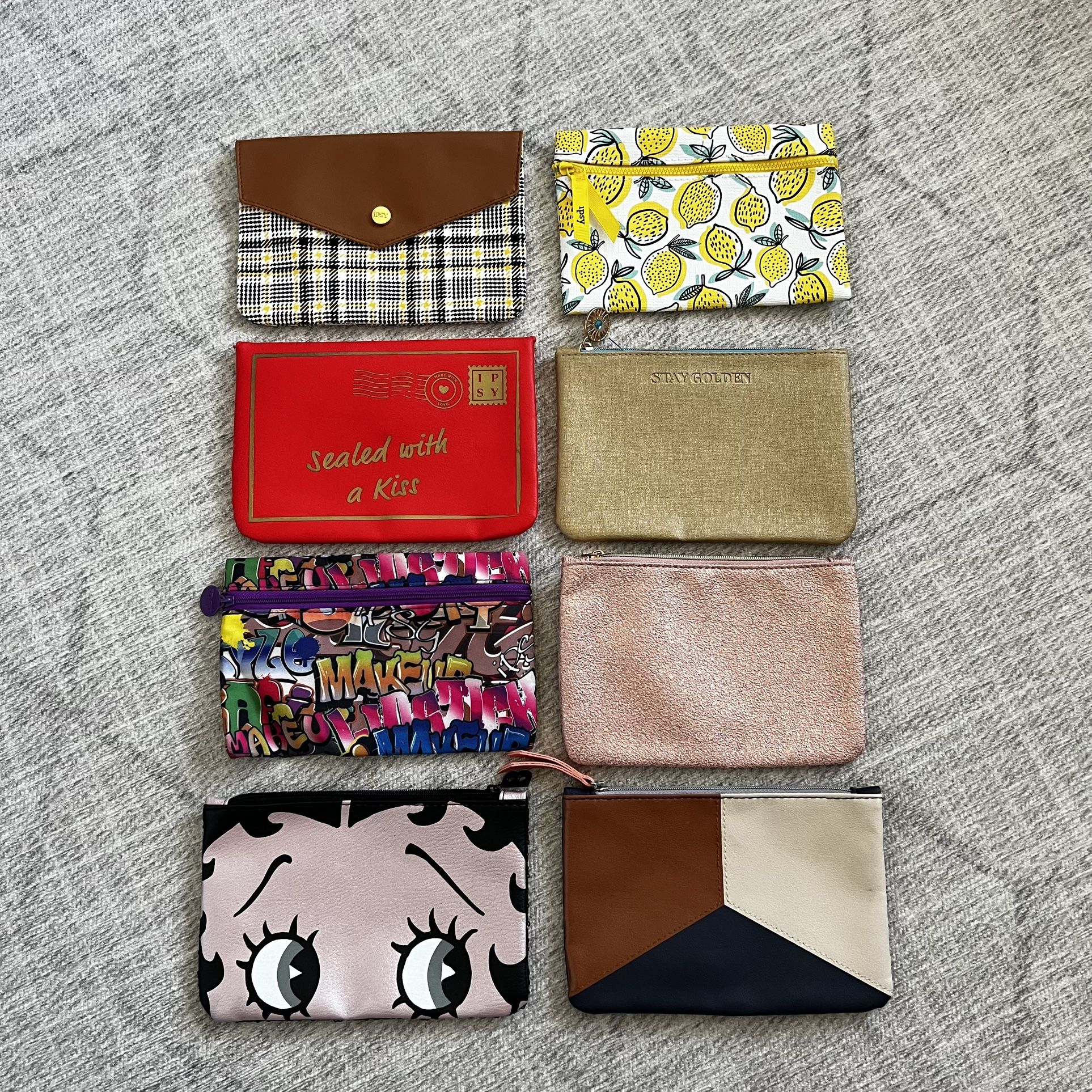 Lot of 8 Betty Boop Lemons Lips Make Up Makeup Cosmetics Mini Bags