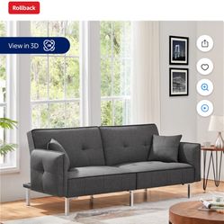 Alden Design Fabric Covered Futon Sofa Bed with Adjustable Backrest, Dark Gray