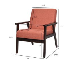 Fabric Accent Armchair Solid Wood Upholstered Lounge Chair Orange