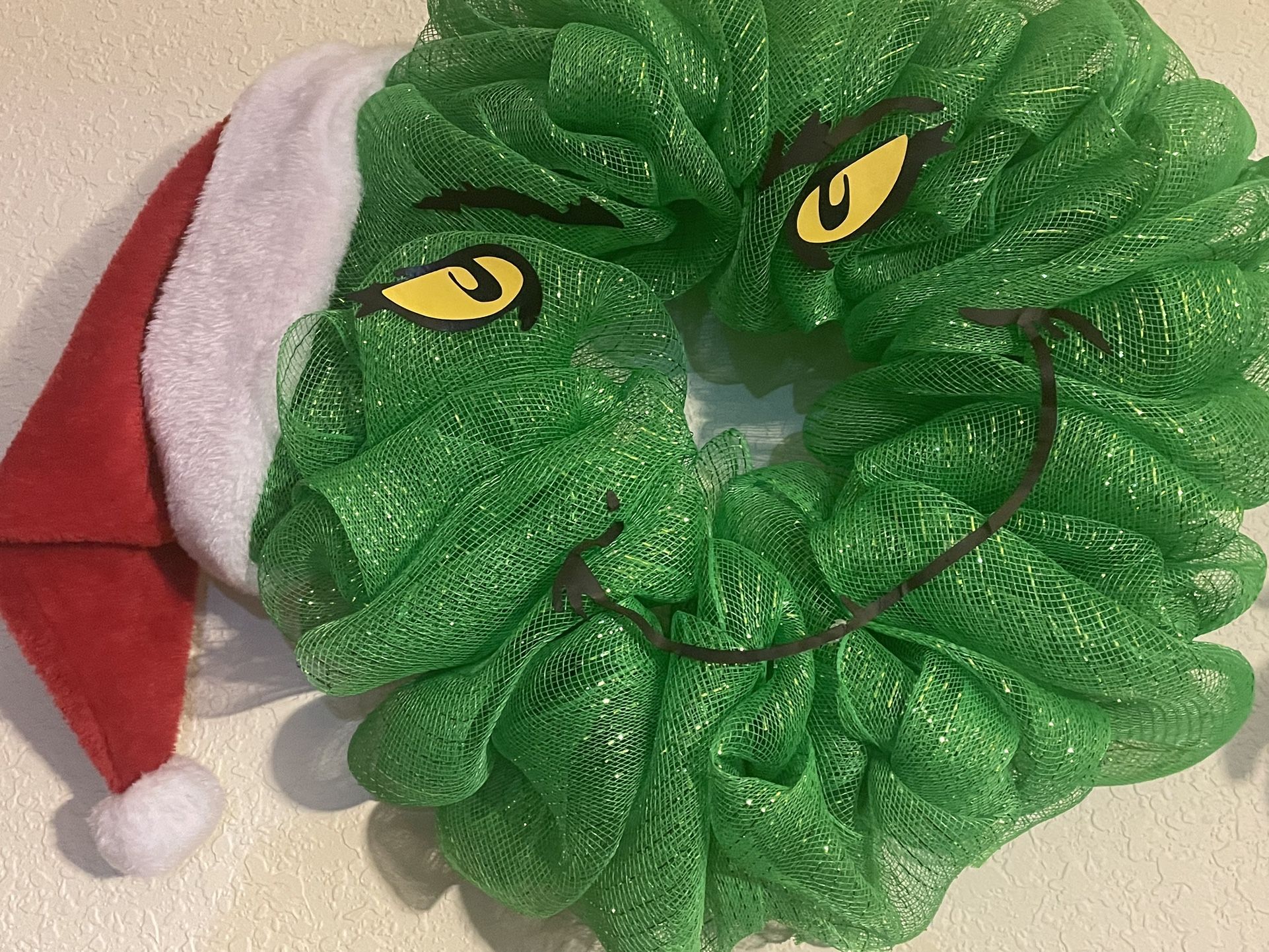 Handmade Grinch Christmas Mesh Wreath -18”