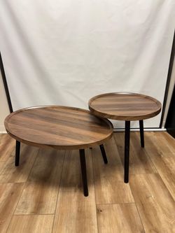 Round Walnut Nesting Coffee Table Set