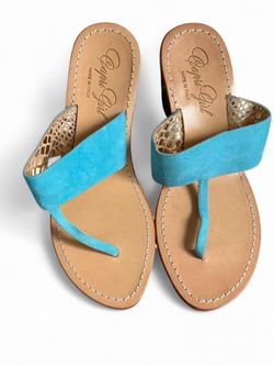 Capri Girl turquoise genuine leather sandals with gold interior  detail  size 7.5