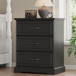 24" Wide Farmhouse 3-Drawer Dresser with Deep Drawers & Bar Handles – Black, Fully Assembled