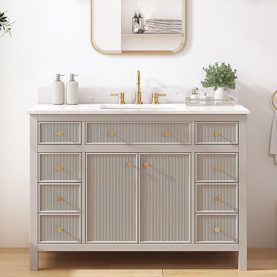 allen + roth Sandbanks 48-in Flaxen Greige Undermount Single Sink Bathroom Vanity with White
