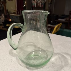 Vintage Blenko Hand-Blown Green Glass Pitcher – 10”