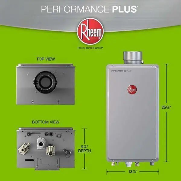 Rheem Performance Plus Tankless Water Heater 9.5 GPM Natural Gas Indoor ...