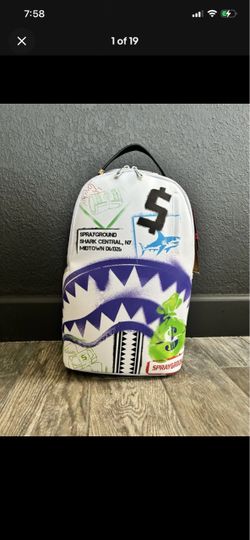 Sprayground white graffiti Shark backpack