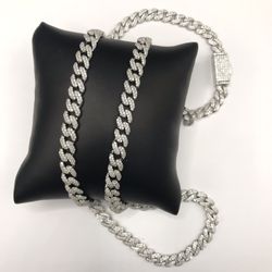 925 Sterling Silver 20CT MOISSANITE Cuban Link Chain Men’s Necklace Size 24”